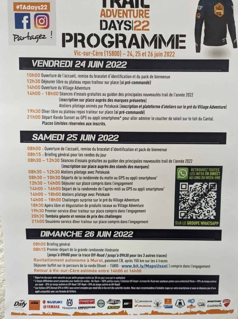 Programme des Trail Adventure Days 2022